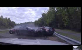 ВИДЕО: Брутален сблъсък на BMW M3 със 750i. Полицай се отървава на косъм