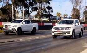 Битка на гигантите: VW Amarok срещу Mercedes X350d на драг пистата (видео)