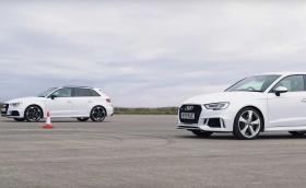 Audi RS3 на драг състезание със себе си - със и без филтър за твърди частици. Видео