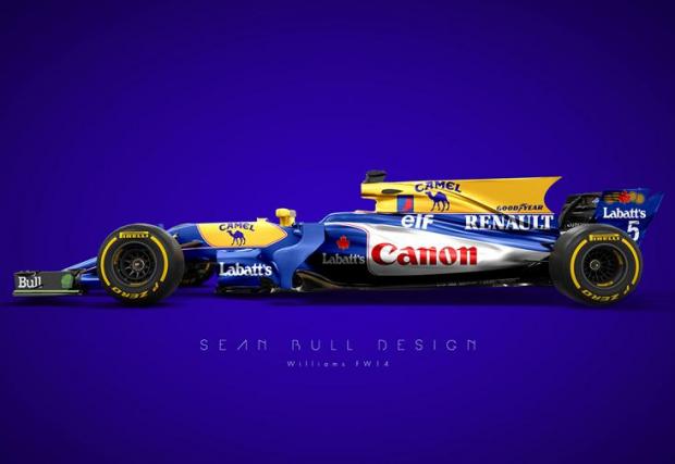 Williams FW14, с който Менсъл спечели титлата през 1991. Пасва отлично на съвременните гуми Pirelli