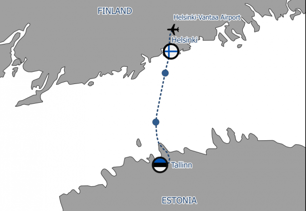 Ако обиколите Финския залив, ще ви трябват 9 часа, за да стигнете от Талин до Хелзинки, при това трябва да минете през Русия