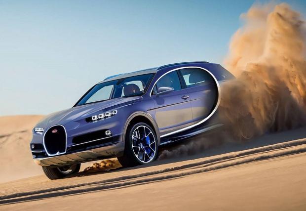 Bugatti: Френската компания под крилото на VW има достъп до цялото портфолио от платформи на концерна. И въпреки това устоява на изкушението. Засега. Илюстрацията е съвсем измислена.